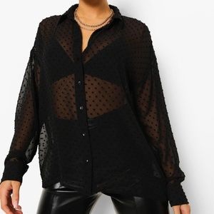Boohoo Dobby Mesh Long Sleeve Shirt